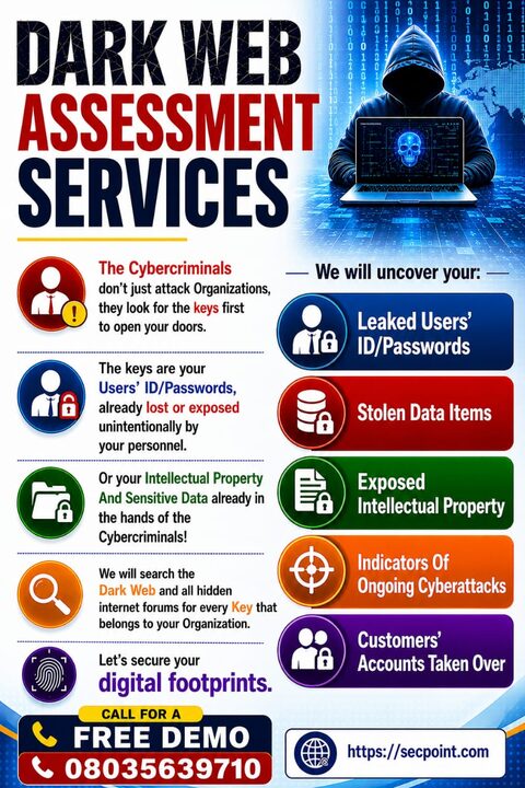 The dark web assessment e-flyer. Everything printed on it is listed beside it.
